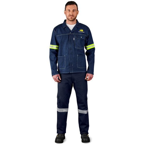 Cast Premium 100% Cotton Denim Jacket - Reflective Arms - Yellow Tape - Image 7