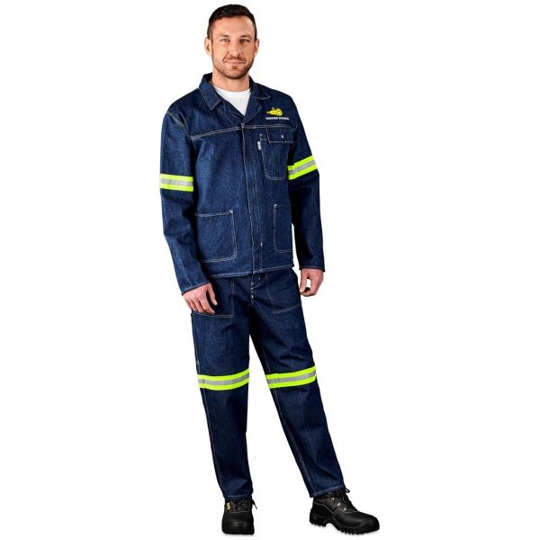 Cast Premium 100% Cotton Denim Jacket - Reflective Arms - Yellow Tape - Image 8