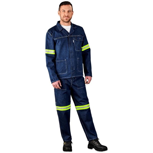 Cast Premium 100% Cotton Denim Jacket - Reflective Arms - Yellow Tape - Image 3