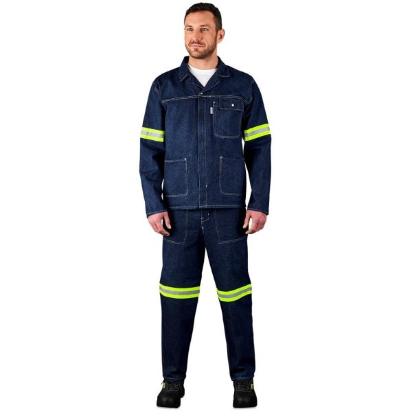 Cast Premium 100% Cotton Denim Jacket - Reflective Arms - Yellow Tape - Image 11