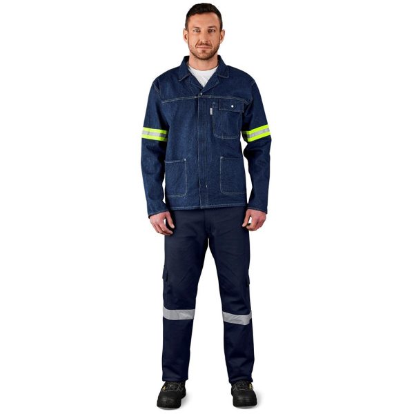 Cast Premium 100% Cotton Denim Jacket - Reflective Arms - Yellow Tape - Image 10