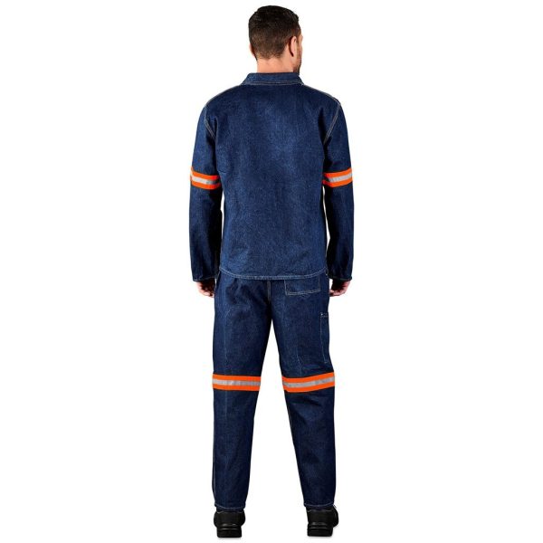 Cast Premium 100% Cotton Denim Jacket - Reflective Arms - Orange Tape - Image 6