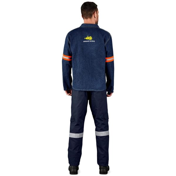 Cast Premium 100% Cotton Denim Jacket - Reflective Arms - Orange Tape - Image 4