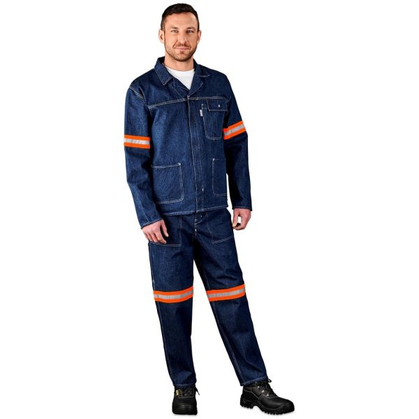Cast Premium 100% Cotton Denim Jacket - Reflective Arms - Orange Tape - Image 3
