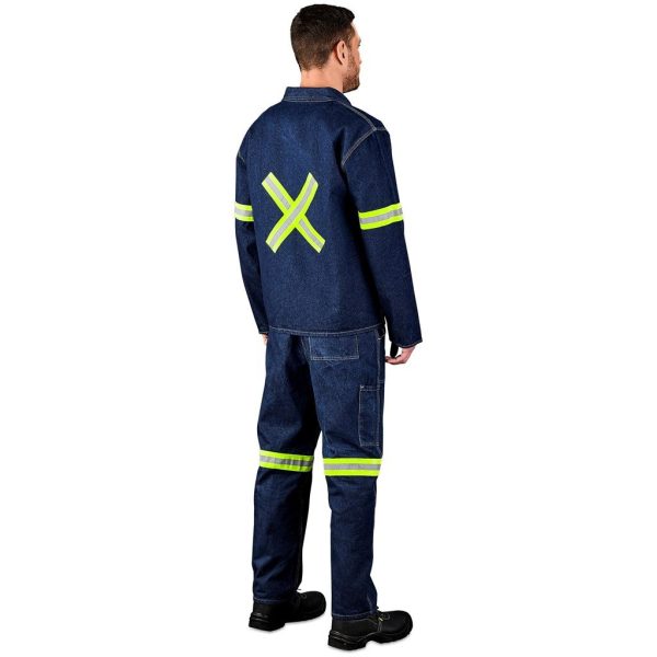 Cast Premium 100% Cotton Denim Jacket - Reflective Arms & Back - Yellow Tape - Image 6