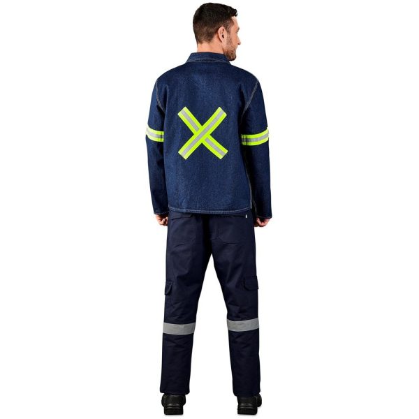 Cast Premium 100% Cotton Denim Jacket - Reflective Arms & Back - Yellow Tape - Image 9