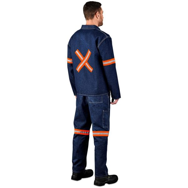 Cast Premium 100% Cotton Denim Jacket - Reflective Arms & Back - Orange Tape - Image 5