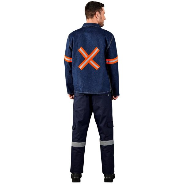Cast Premium 100% Cotton Denim Jacket - Reflective Arms & Back - Orange Tape - Image 6