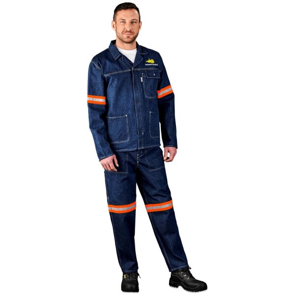 Cast Premium 100% Cotton Denim Jacket - Reflective Arms & Back - Orange Tape - Image 3