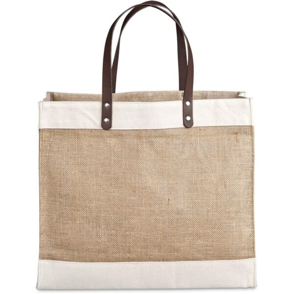 Okiyo Reza Jute & Cotton Tote with Leather Handles - Image 2