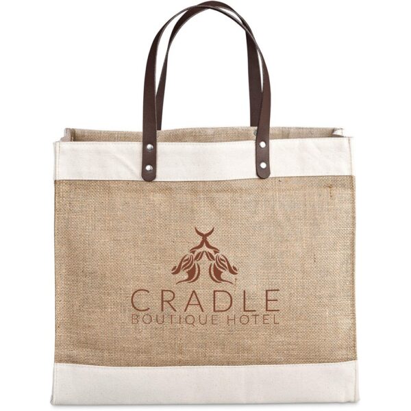 Okiyo Reza Jute & Cotton Tote with Leather Handles - Image 5