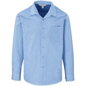 Mens Long Sleeve Micro Check Shirt - Light Blue