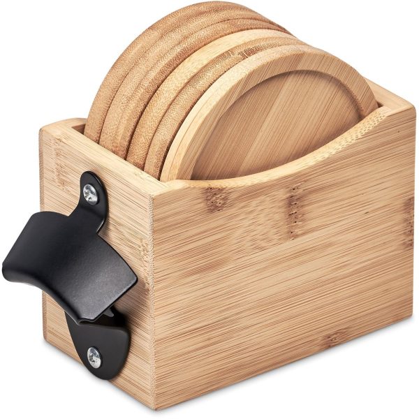 Okiyo Kanpai Bamboo Coaster & Bottle Opener Set - Image 11