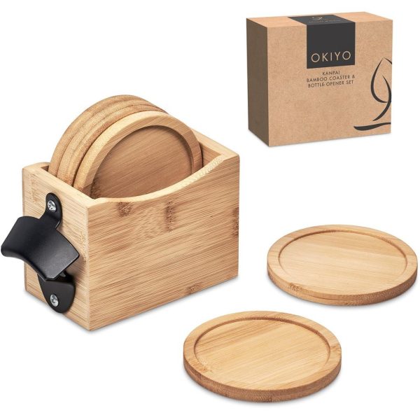 Okiyo Kanpai Bamboo Coaster & Bottle Opener Set - Image 7