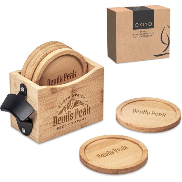 Okiyo Kanpai Bamboo Coaster & Bottle Opener Set - Image 6