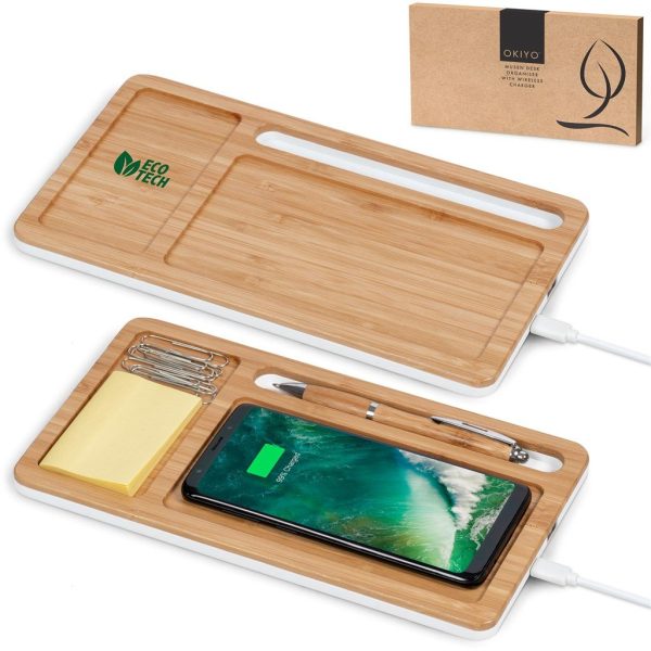 Okiyo Musen Bamboo Wireless Charger Desk Organiser - Image 4