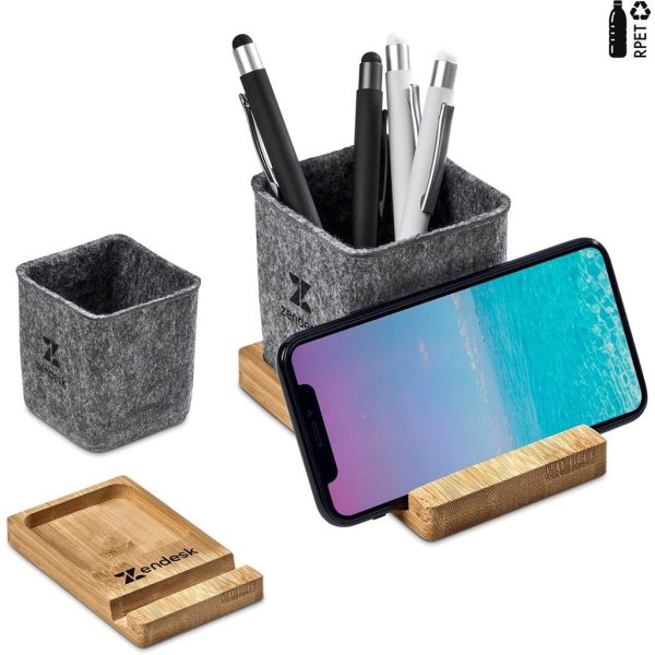 Okiyo Kyadi Recycled PET & Bamboo Desk Caddy Phone Stand - Image 3