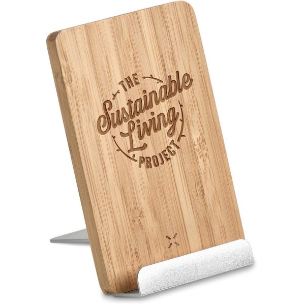 Okiyo Hakka Bamboo & Recycled Aluminium Wireless Charging Phone Stand - Image 4